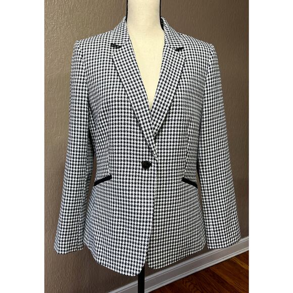 Tahari ASL Women's Check Suit Blazer Office Siren Corpcore Blue Lined Size 10 - Picture 1 of 15